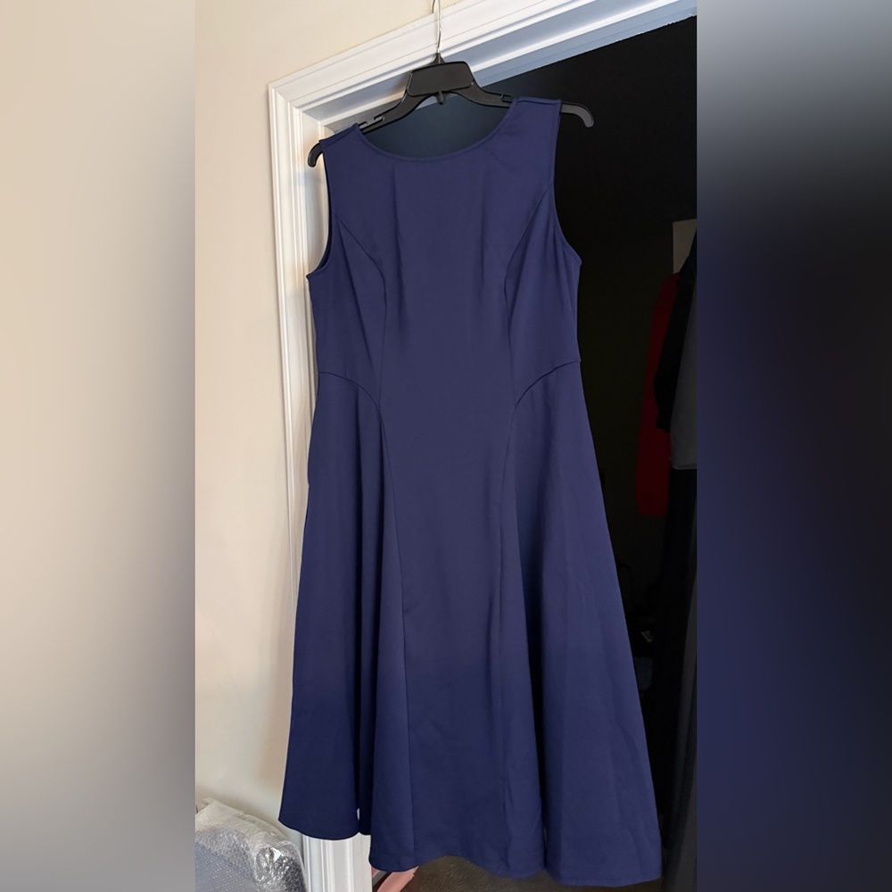 Brand New Navy Blue GRACE KARIN Sleeveless A-Line Midi Dress with Pockets - Picture 3 of 4